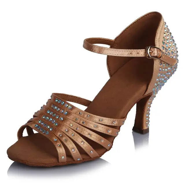 Best Satin Ballroom Professional Latin Dance Shoes with Rhinestone for