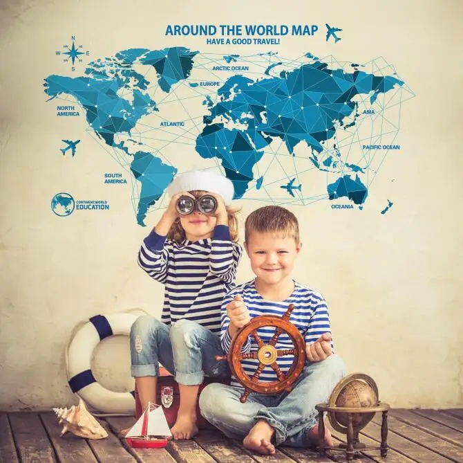 

World Map Wall Stickers, Map Of The World Wall Stickers For Kids Rooms, Living Room Decal, Removable Wall Decal, DLX0960