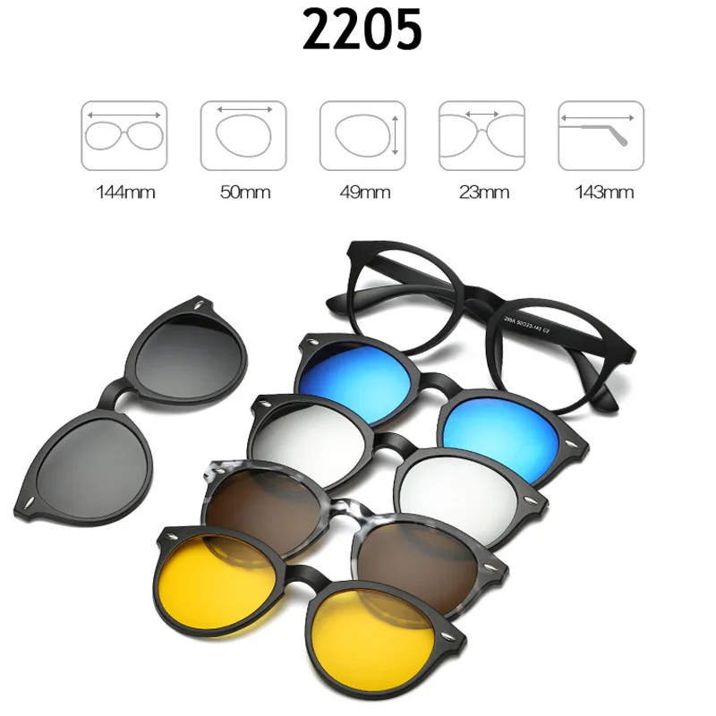 Fashion Men Sunglasses Optical Spectacle Frame Women With 5 Clip On Polarized Magnetic Glasses For Male Myopia Eyeglasses Q001 - Цвет оправы: q001-13