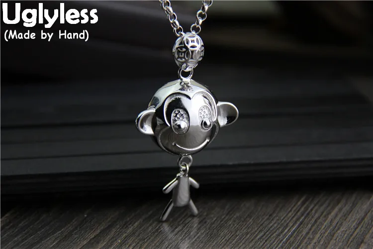 

Uglyless Genuine 925 Sterling Silver Cute Monkey Pendants Unisex Animal Necklace without Chain Neutral Fine Jewelry Heart Hollow