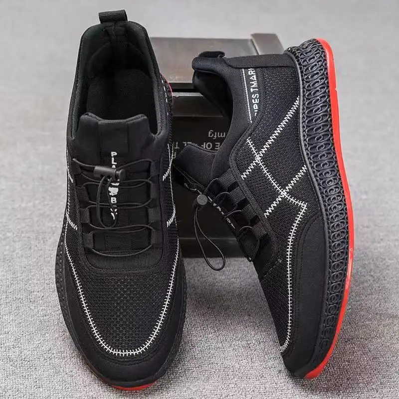 Novos Lace Tênis Casuais Red E White Malha Shoes Sapatos up Caminhada Para Leve Black Confortável Respirável black Homens nSHxfn