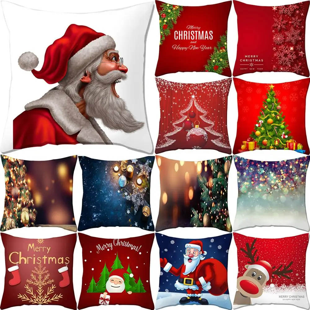 

Boniu Square Merry Christmas Cushion Cover Polyester Sofa Car Santa Claus Throw Pillow Covers Home Decor Chair Pillowcase