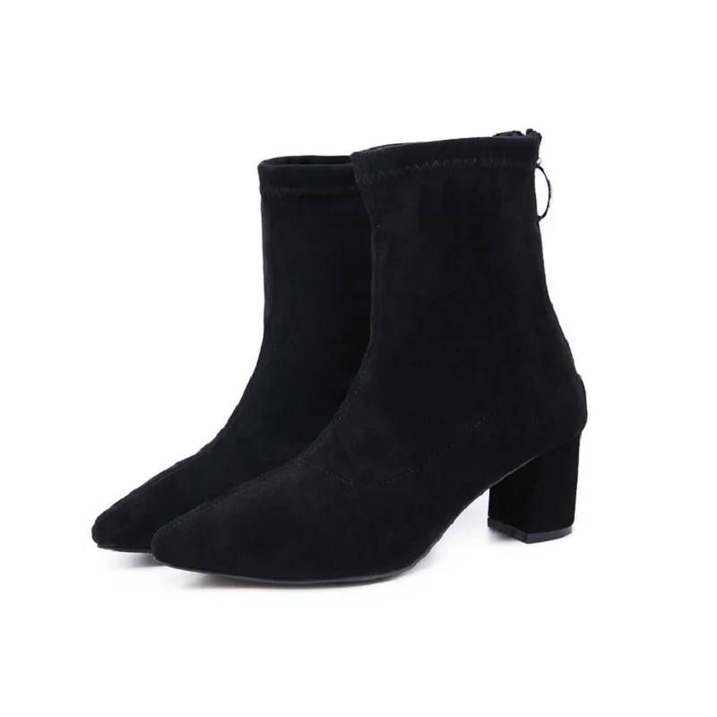 

2018 winter Europe and the United States suede foreign trade models thick high heel women's boots black ljj 0105