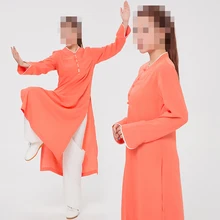 Одежда высшего качества, льняные костюмы для кунг-фу, костюмы для боевых искусств, Костюм тайцзи ушу, Униформа, одежда тайцзицюань, даосский халат оранжевого цвета