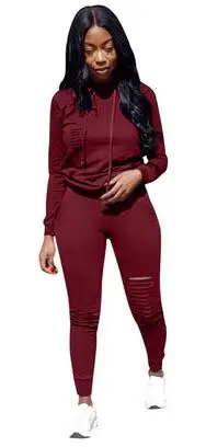 

Autumn Two Piece Set Tracksuit Women 2019 Long Sleeve Sweatshirt Hoodies + Ripped Pants Solid Plus Size Outfit Sweat Suit DC226