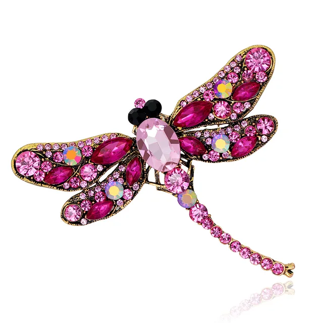 Young Tulip Crystal Vintage Dragonfly Brooches for Women Large Insect Brooch Pin Fashion Dress Coat Accessories Cute Jewelry