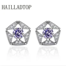 Stud Earring With CZ font b Diamonds b font Five pointed Star Pendant Retro Personality Hollow