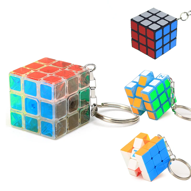 

High Quality 3CM Plastic ABS Mini 3x3x3 Magic Cube Puzzle Stickers with Keychain Ring Opp Bag Packakge Toys Gift cubo