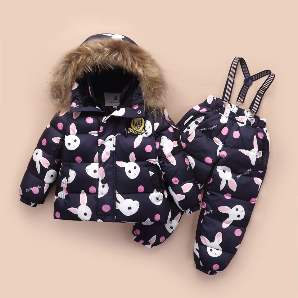 Girls Boy Snowwear Kids Winter Jumpsuit Windproof Waterproof Warm Duck Down Jacket Pants Snowboarding Children Clothing Set Suit