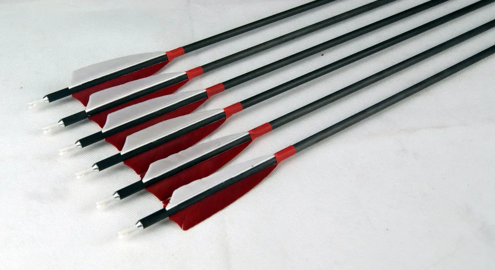 Elong 100 pure carbon fiber arrow 12 pcs shaft length 31" spine 600 turkey feather archery bow