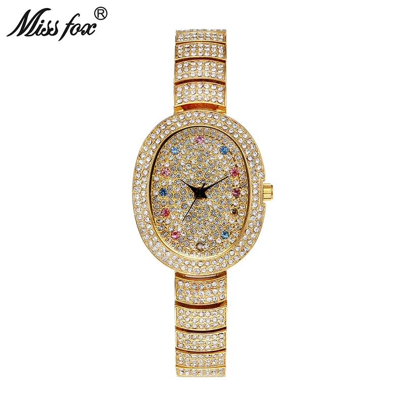 

Miss Fox Oval Austria Crystal Business Watches Women Dress Watch Missfox 2019 Brand Full Diamond Woman Small Quartz Watch Gift