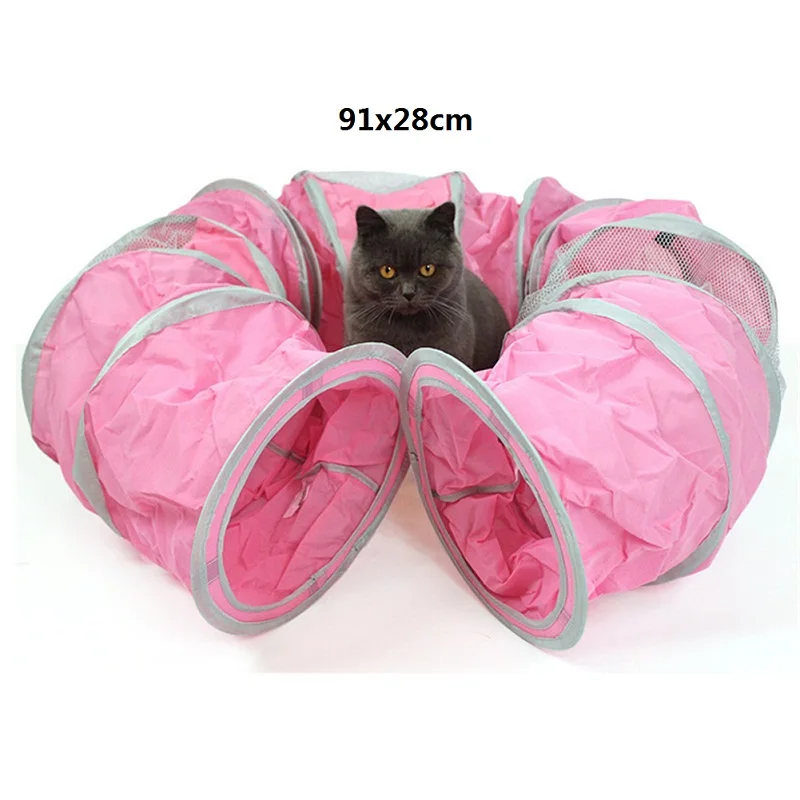Pink 2 Holes 2/3/4 отверстия 15 цветов складной туннель для кошек для дома и улицы Pet кошачьи игрушки для кошки; тапочки с кроликом; шлёпанцы для играть тоннель тавровое соединение - Цвет: Pink 2 Holes