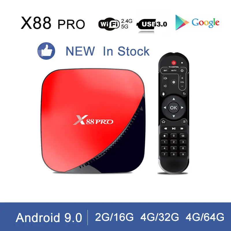 

X88 pro Android 9.0 TV BOX 4GB RAM 64GB Assistant Rockchip RK3318 Quad core 2.4&5G Dual Wifi H.265 4K