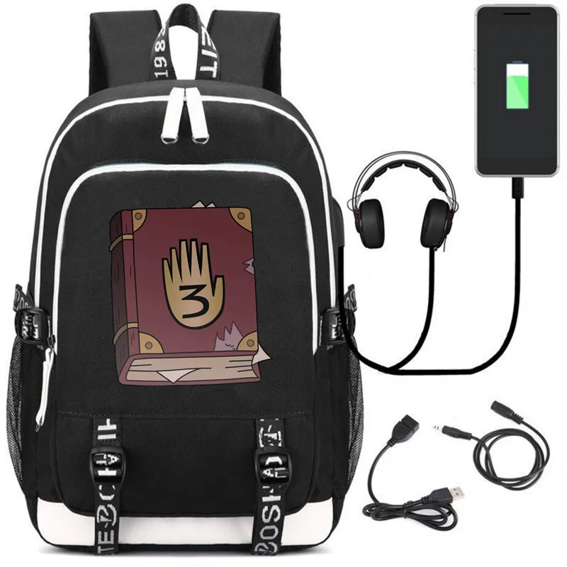 

Gravity Falls Bill Cipher Journal 3 backpack teenagers School Bags multifunction USB charging Headphone Travel Unisex Rucksack