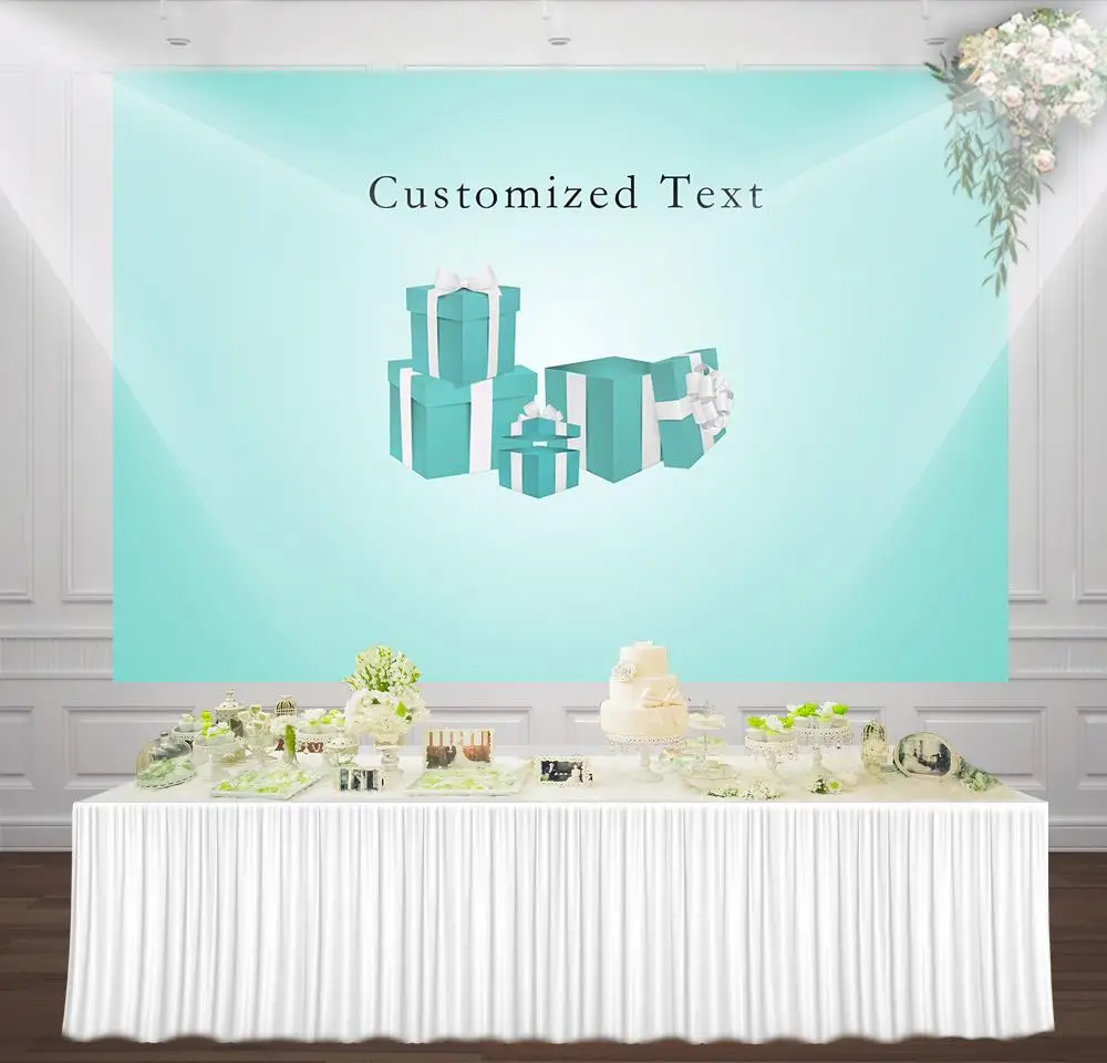 

custom Tiffanyblue Sweet backdrop Breakfast Tiffanyblue themed party backdrops personalize gift boxes Themed Party Backdrops