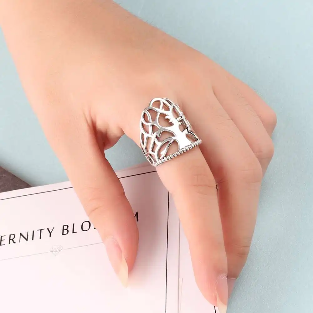Solid 925 Sterling Silver Female Rings With Tree Design Vintage Style Silver Rings Jewelry GIft to Friends (JewelOra RI102788)