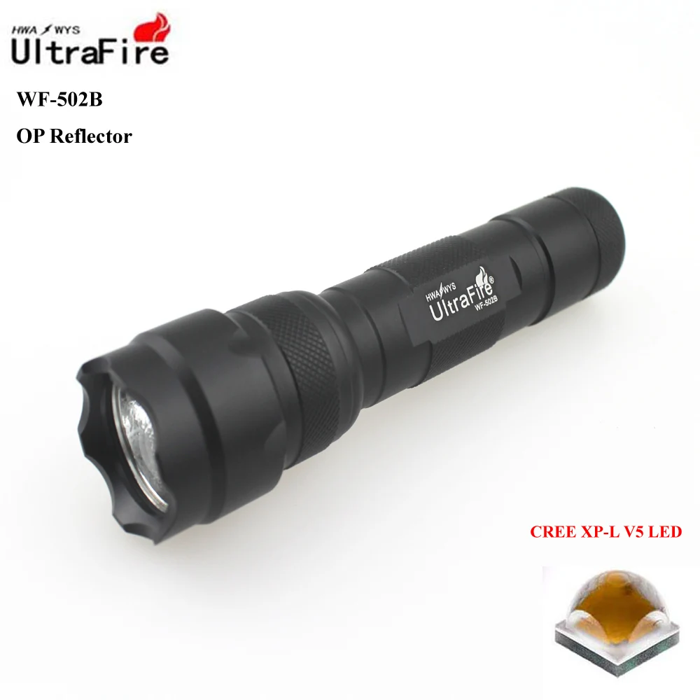 

U-F WF-502B CREE XP-L V5 1800lm Cool White Light 3-Mode High>Middle>Low OP LED Flashlight (1 x 18650)