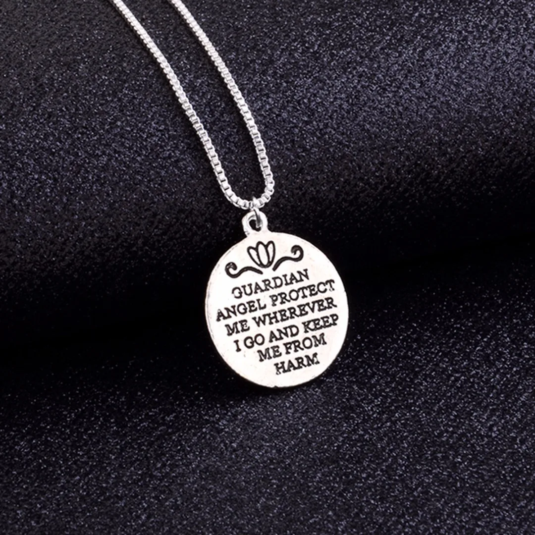 Shellhard Trendy Simple Elegant Silver/Gold Chain Metal Round Letter Angel Wing Pendant Necklace Punk Unique Jewelry Couple Gift