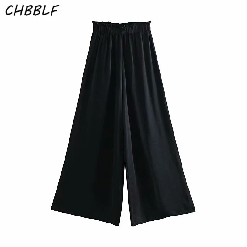CHBBLF женские элегантные однотонные белые черные широкие брюки с эластичной резинкой на талии длинные брюки mujer NJN1326