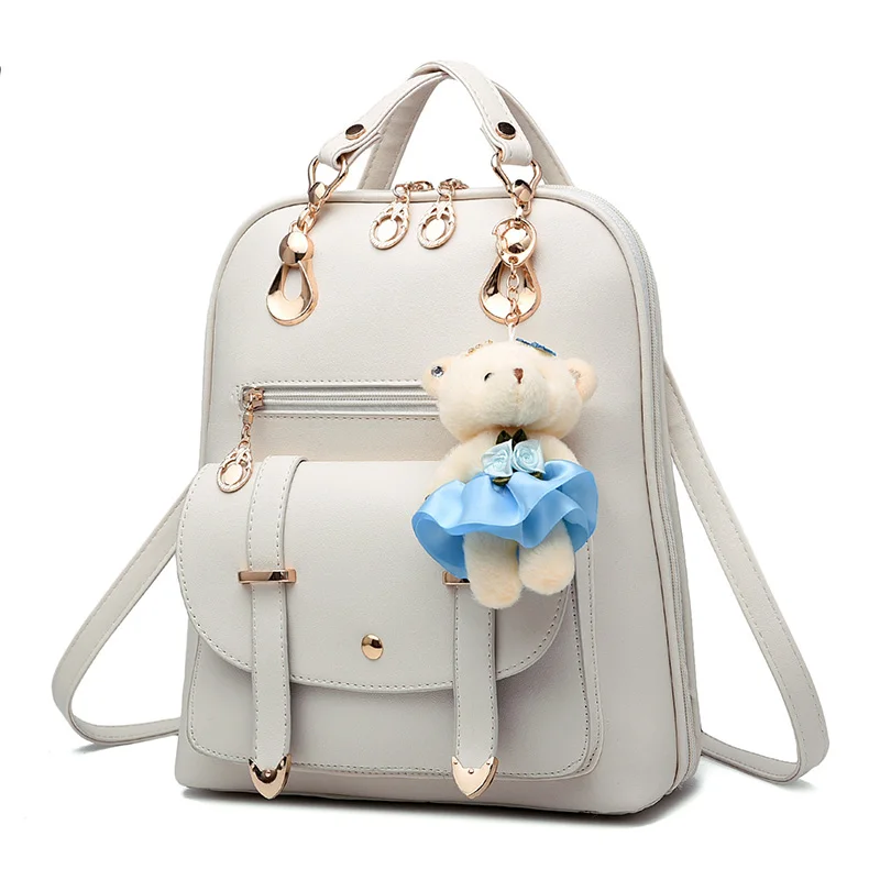 Для женщин плеча рюкзак моды мумии пеленки сумки Повседневное Носки с рисунком медведя из мультика Baby Care для кормящих подгузник Высокое качество PU сумка MBG0222 - Цвет: White