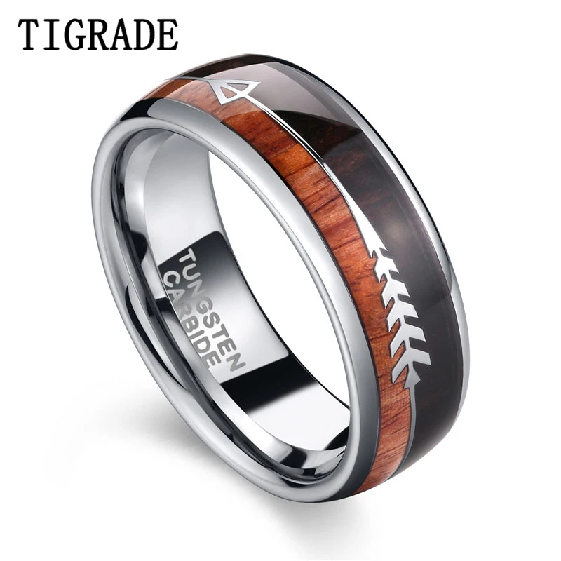 Mens 8mm Stainless Steel Wedding Engagement Band Arrow Engraved Gold Center Ring 
