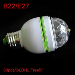 DHL Бесплатная доставка e27/e26/b22 3 Вт RGB светодиодный проектор 85-265 В Кристалл Свет этапа Magic ball DJ Елец эффект Дискотека лампа