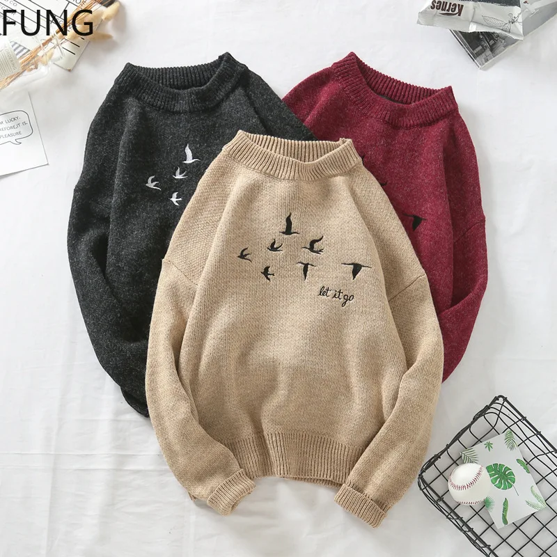 

FUNG Men's Sweater New Fashion Men Winter Sweater trend round collar loose Pullovers Casual Sweaters men's clothes