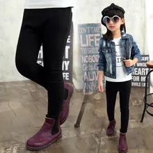 Повседневные леггинсы для девочек на весну-осень, штаны с эластичной резинкой на талии, детские штаны, черные плотные теплые хлопковые штаны