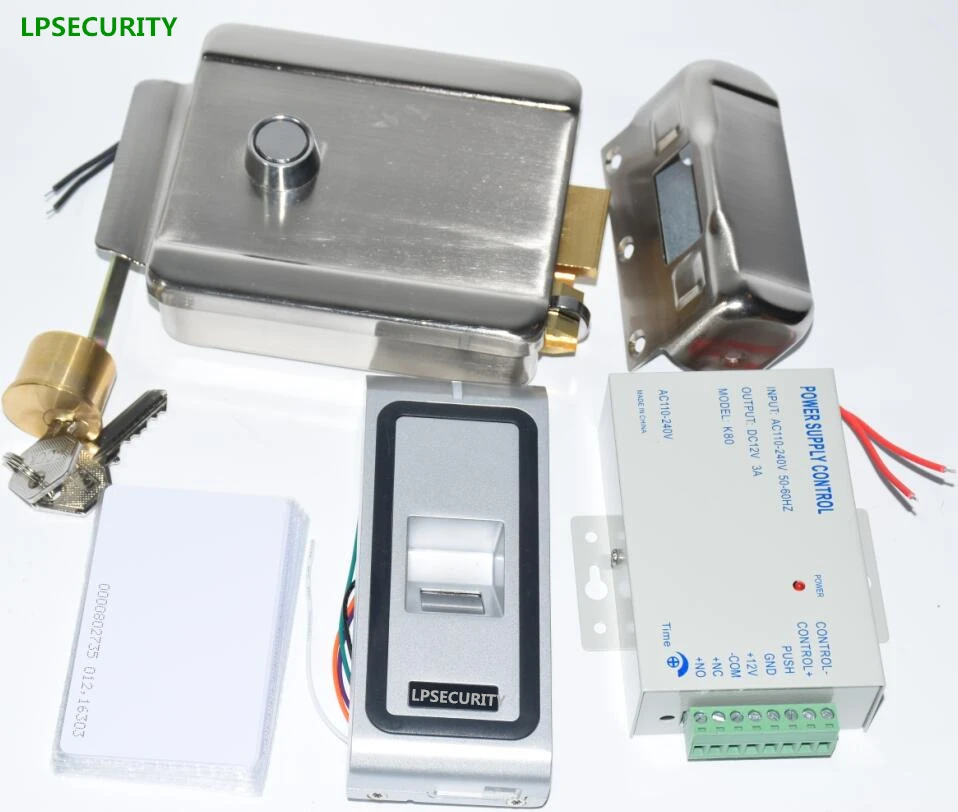 

LPSECURITY 10 tags power supply 125khz metal Fingerprint Biometric access control rfid reader gate door lock access control kit