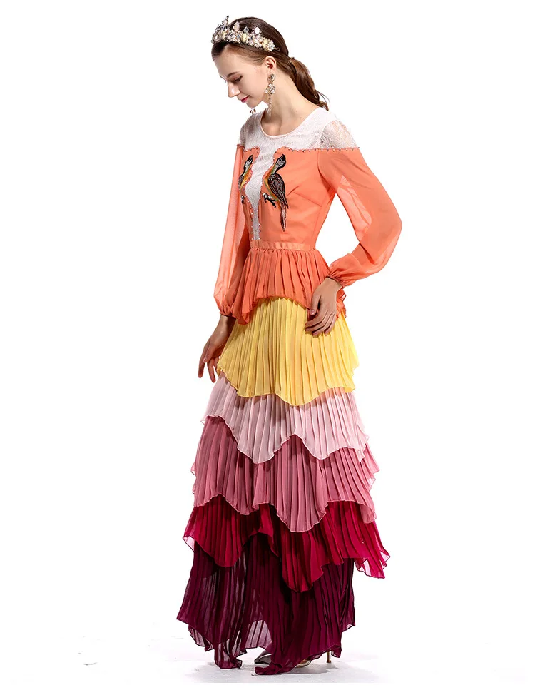 Роскошное Новое поступление, женское платье с круглым вырезом и рукавами 3/4, кружевное платье с вышивкой, Элегантное Длинное Платье для подиума