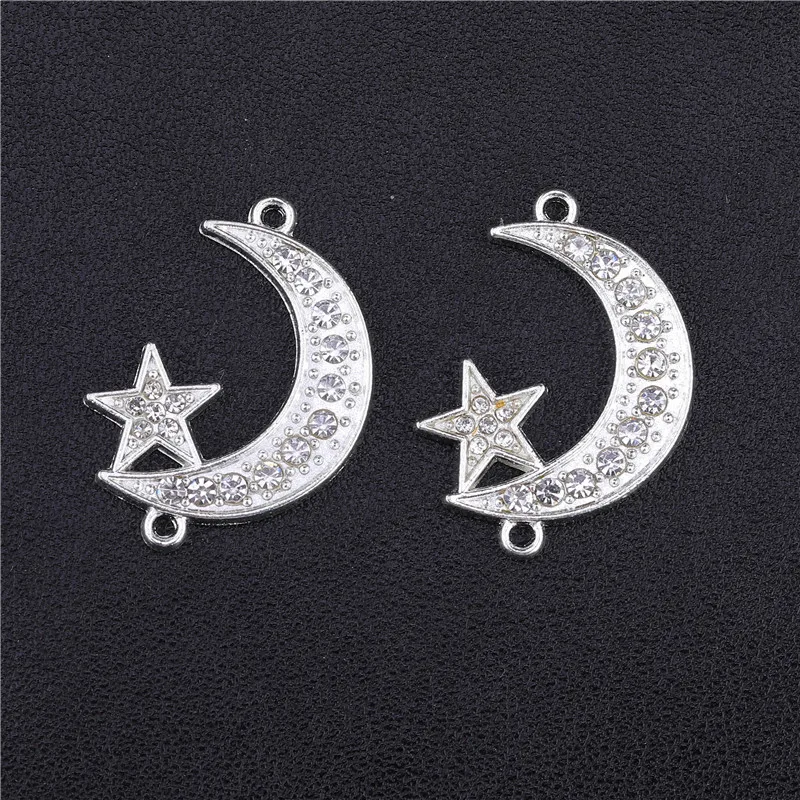 

Juya Wholesale DIY Islamic Jewelry Accessories Gold/Silver Crescent Allah Moon Star Connectors For Muslim Jewelry Making