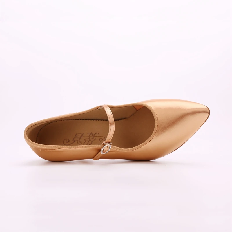 Dance shoes Women Ballroom Dance Shoes Rhinestone BD137 MOON Tan Satin High Heel Ladies Standard Anti-Slip Outsole Dancesport