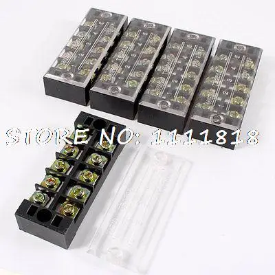 

5pcs 600V 25A 5 Positions 5P 2 Rows Barrier Terminal Wiring Board Block w Cover