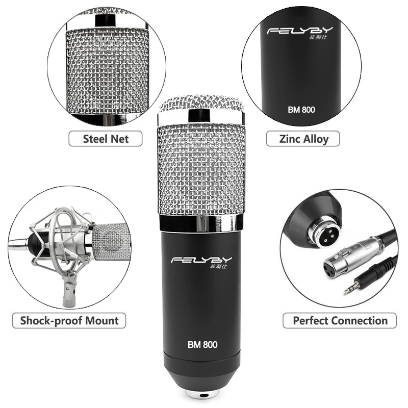 FELYBY BM 800 microphone condenser with sound card