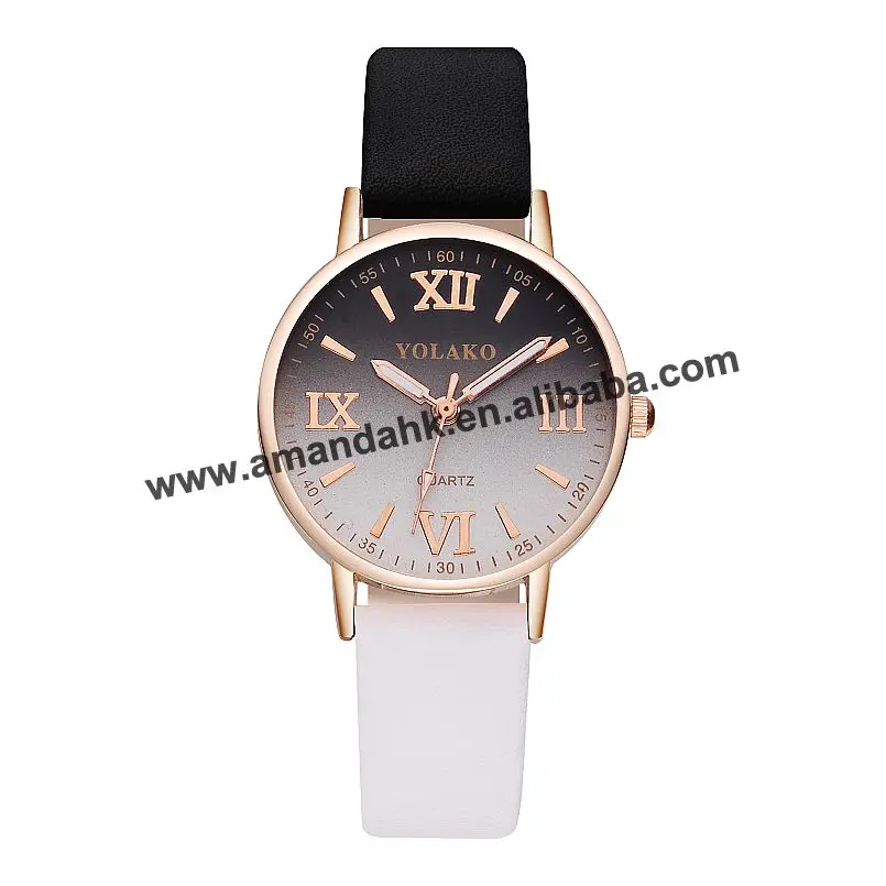 

Wholesale Roman Number Women Ladies Dress Quartz Wristwatch Hot Leather Rose Gold Case Watches YOLAKO 919606