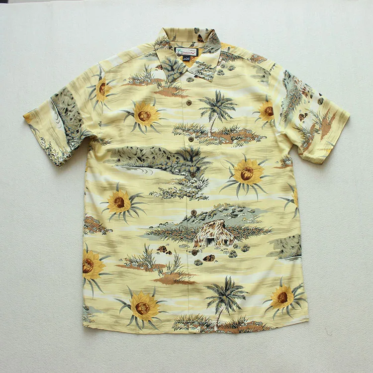 

silk print hawaiian short sleeve floral shirts for men M L XL