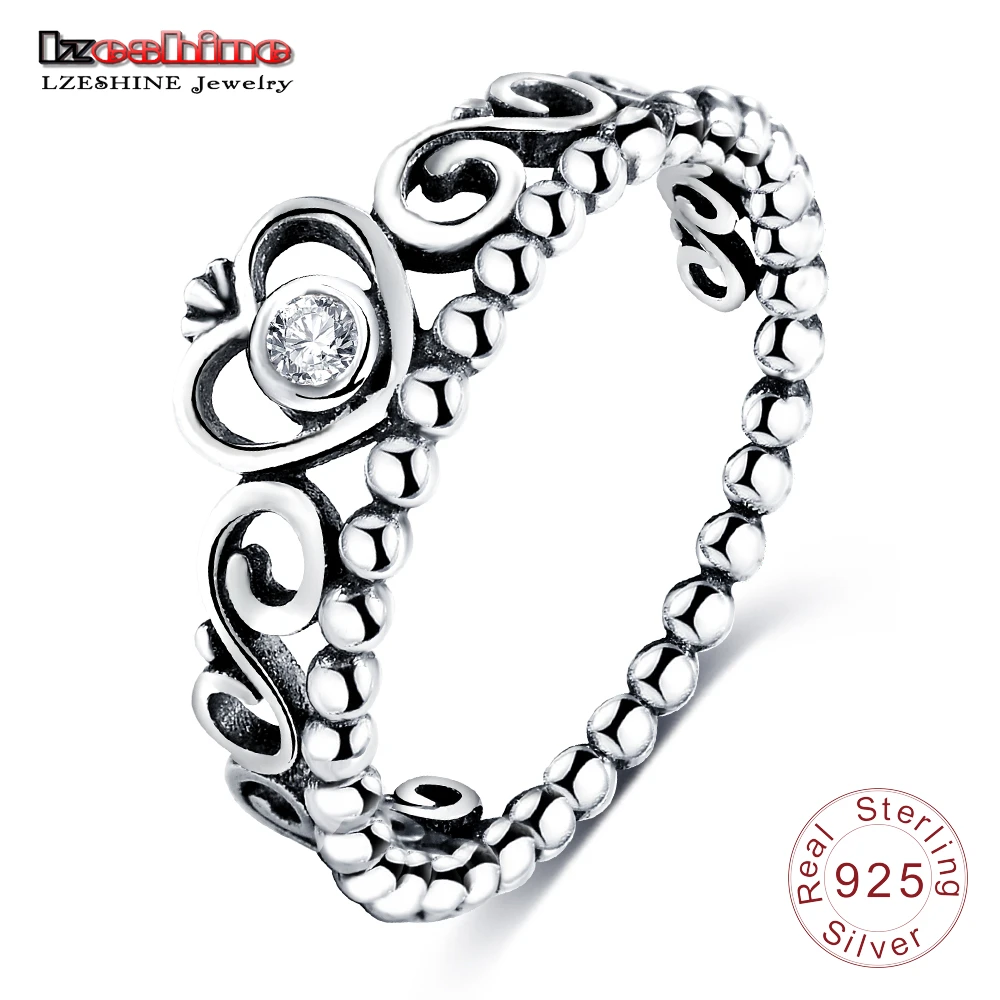 

LZESHINE 100% 925 Sterling Silver Ring For Women Princess Queen Crown Ring with Clear CZ Authentic Fashion Jewelry Bague Femme