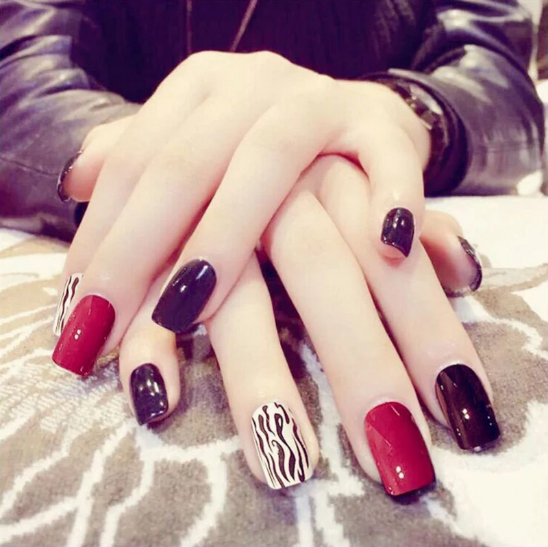 

Sexy stripes black burgundy 24 pcs/set In the long section False Nail,acrylic full Nails tips,DIY art tools salon