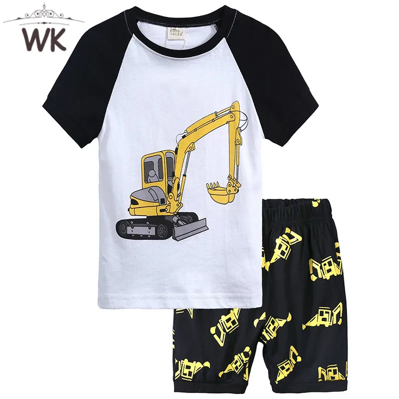 JT 329 2019 Summer Kids Pajamas Baby Boys Gilrs Clothing Excavator