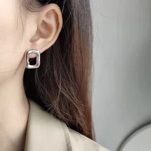 Серьги из стерлингового серебра 925 пробы, модные, необычные, прямоугольные, большие серьги-гвоздики, Преувеличенные, темпераментные, дикие, для женщин, девушек, серьги, ювелирные изделия