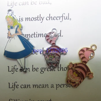 

Hot SaLE 50 pcs Cartoon Alice Wonderland Cat Princess Charm Pendants DIY Jewelry Making WE-8