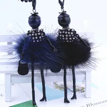 Women Rhinestone Necklace Lovely Dress Doll Sweater Chain Long Necklace Girls Pendant Fluffy Jewelry wholesale Free shippings!