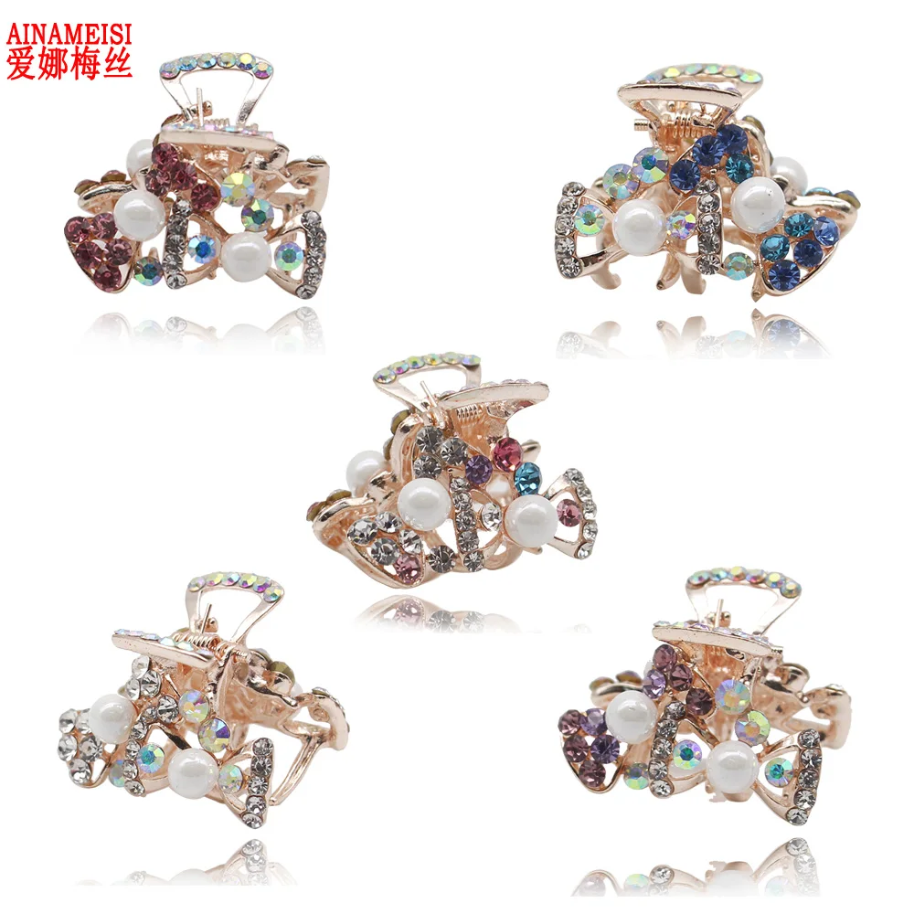 

AINAMEISI 5 pcs/set Cute Butterfly Crab Hairpain Pearl Headwear Accessories Crystal Hair Claw Clip for Wedding Jewelry Gift