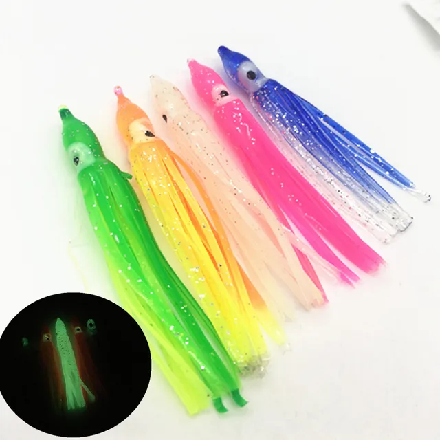 2Packs=10pcs 7.5cm Sea Fishing Luminous Squid Skirts Soft Octopus