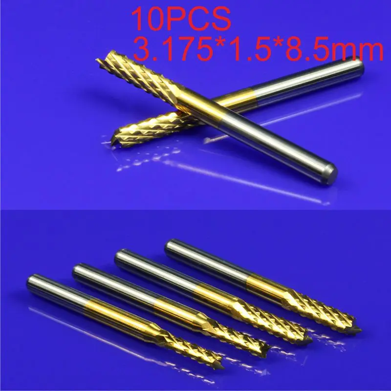 

Free shipping 10 Titanium Coat Carbide 1.5mm End Mill Engraving Bits CNC Rotary Burrs Set corn milling cutter PCB router bits