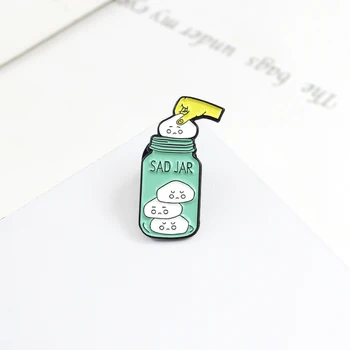 

Brooch SAD JAR Enamel Pins Brooch Green Medical Bottled Cotton Ball Personality Pin Badge Kids Clothing Backpack Jewelry