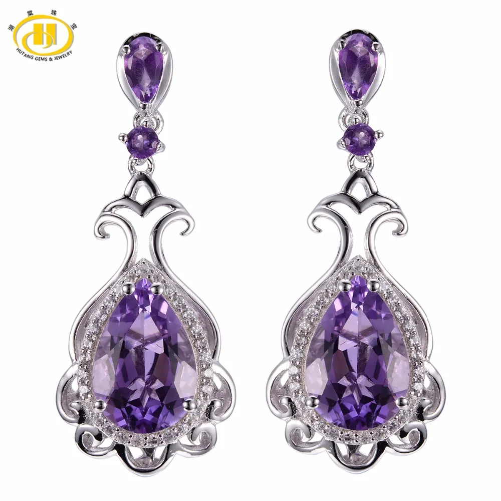 

Hutang Vintage Style 5.46 ct Natural Gemstone Brazilian Amethyst Solid 925 Sterling Silver Earrings Fine Jewelry For Women Glft