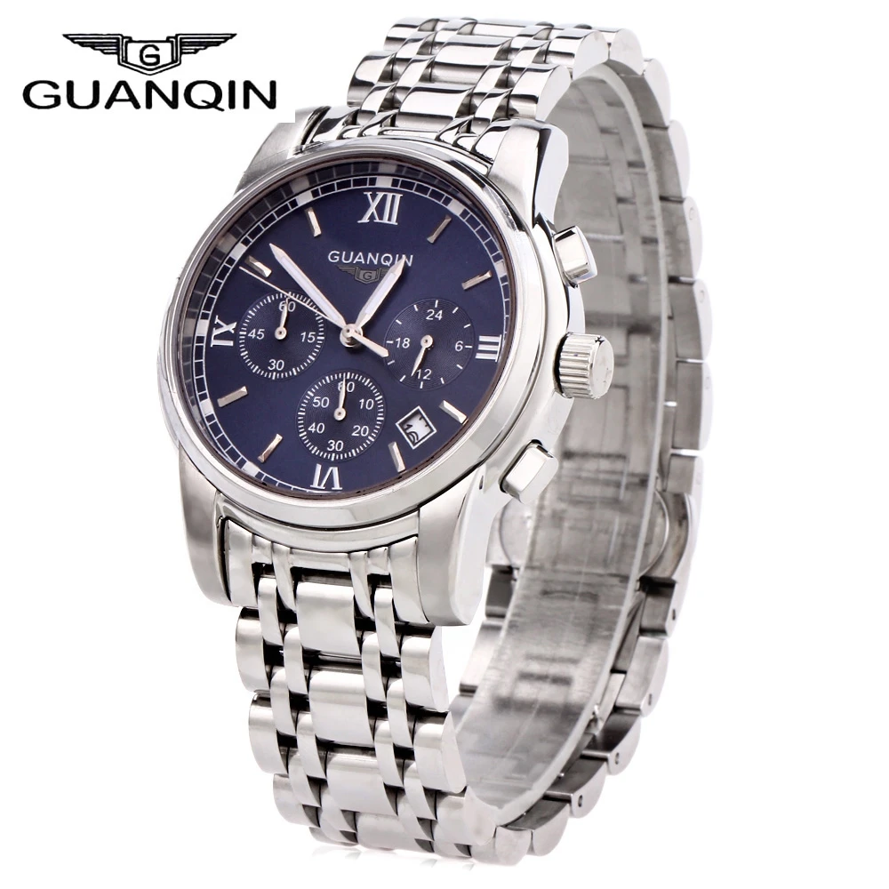 

GUANQIN GS19018 Men Quartz Watch Three Sub-dials Roman Numerals Scale Calendar Chronograph Display Luminous Wristwatches