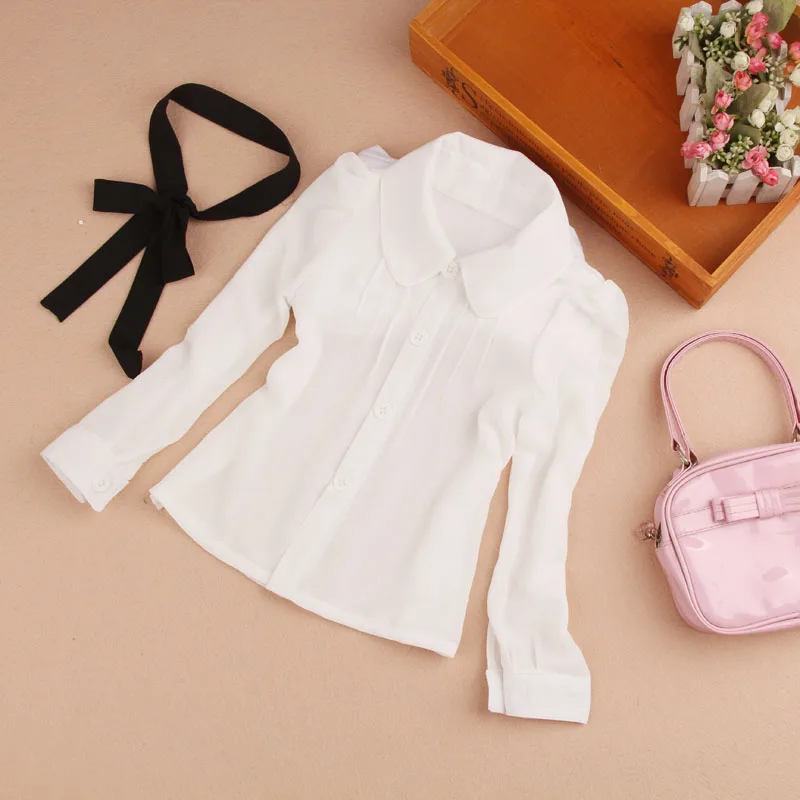 Новые белые блузки для девочек, блузка с галстуком-бабочкой, рубашки для девочек, Блузка высокого качества для девочек, 6BBL104