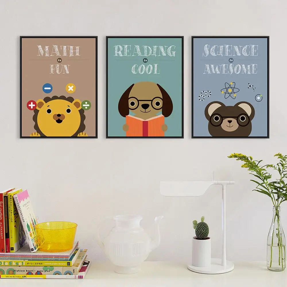 

Good Study Cute Animal A4 Poster Print Abstract Lion Math Dog Reading Bear Picture Kids Room Wall Art Decor Canvas Painting Gift